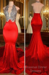 Red Mermaid Semi Formal Prom Dress,Backless Semi Formal Prom Dress,Evening Gowns,Formal Dress